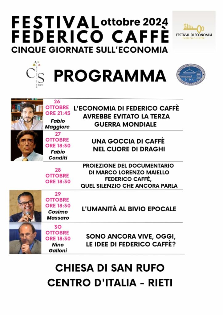 Rieti ospita la Seconda Edizione del Festival di Economia dedicato a Federico Caffè