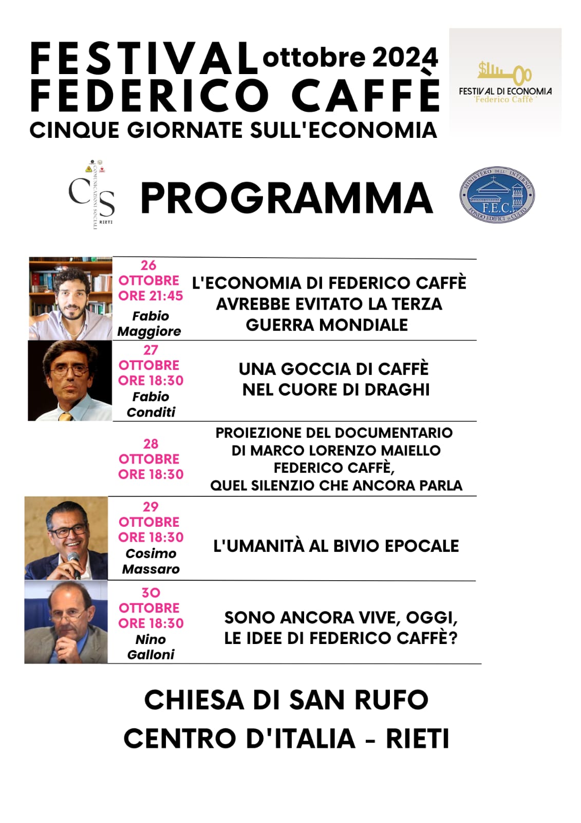 Rieti ospita la Seconda Edizione del Festival di Economia dedicato a Federico Caffè